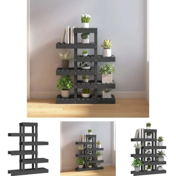 The Living Store plantestativ 85x25x109,5 cm massivt fyrretræ grå - Planteborde