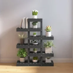 The Living Store plantestativ 85x25x109,5 cm massivt fyrretræ grå - Planteborde