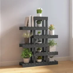 The Living Store plantestativ 85x25x109,5 cm massivt fyrretræ grå - Planteborde