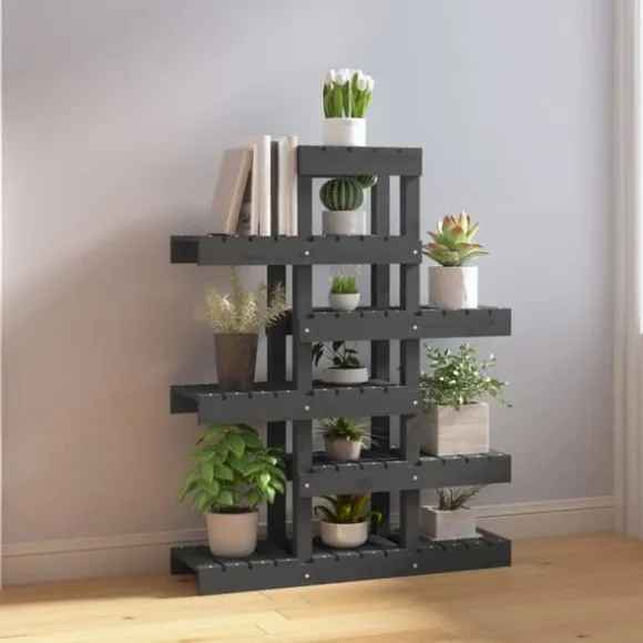 The Living Store plantestativ 85x25x109,5 cm massivt fyrretræ grå - Planteborde