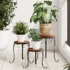 The Living Store plantestativer 3 stk. keramik terracottafarvet - Planteborde