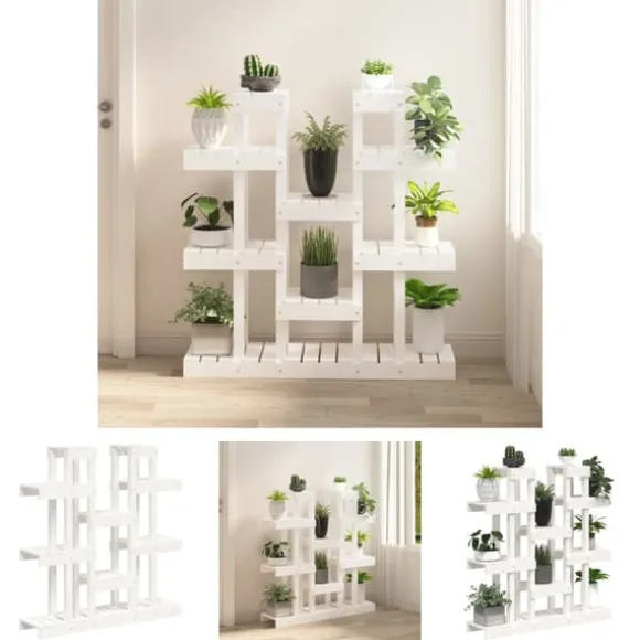 The Living Store plantestativ 104,5x25x109,5 cm massivt fyrretræ hvid - Planteborde