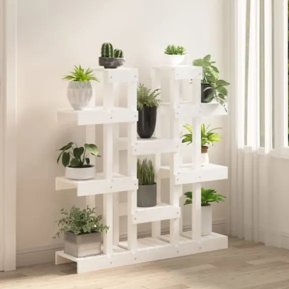 The Living Store plantestativ 104,5x25x109,5 cm massivt fyrretræ hvid - Planteborde
