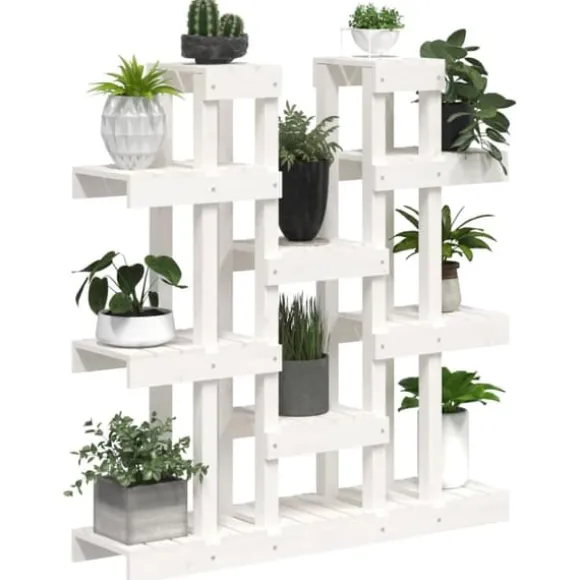 The Living Store plantestativ 104,5x25x109,5 cm massivt fyrretræ hvid - Planteborde