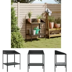 The Living Store plantestativ 75,5x54,5x100 cm galvaniseret stål antracitgrå - Planteborde
