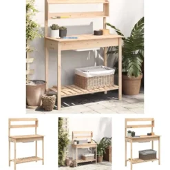 The Living Store pottebænk med vask 147,5x44x139,5 cm massivt grantræ - Planteborde
