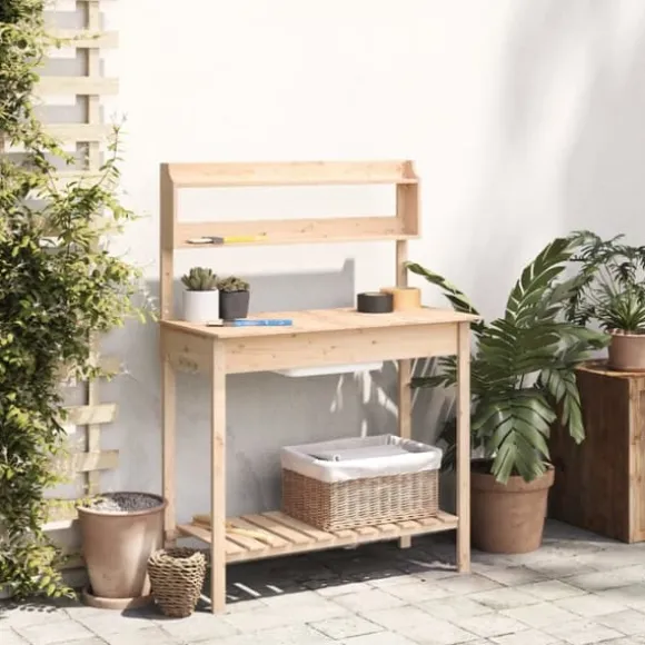The Living Store pottebænk med vask 147,5x44x139,5 cm massivt grantræ - Planteborde
