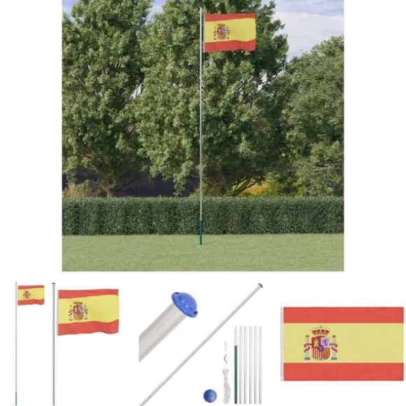 The Living Store Spanien flag og flagstang 6,23 m aluminium - Flag & vimpler
