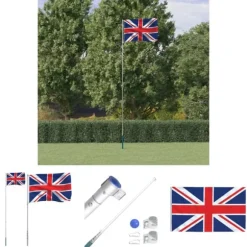 The Living Store Storbritannien flag og flagstang 5,55 m aluminium - Flag & vimpler
