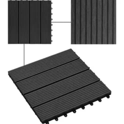 The Living Store terrassefliser 11 stk. WPC 30 x 30 cm 1 m2 sort - Gulve