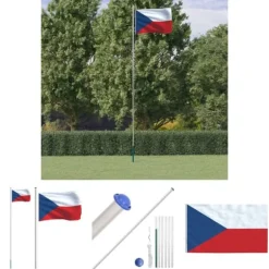 The Living Store Tjekkiet flag og flagstang 6,23 m aluminium - Flag & vimpler