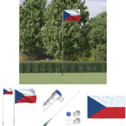 The Living Store Tjekkiet flag og flagstang 5,55 m aluminium - Flag & vimpler