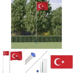 The Living Store Tyrkiet flag og flagstang 6,23 m aluminium - Flag & vimpler