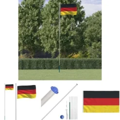 The Living Store Tyskland flag og flagstang 6,23 m aluminium - Flag & vimpler