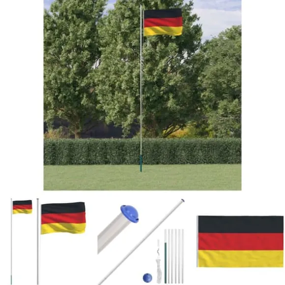 The Living Store Tyskland flag og flagstang 6,23 m aluminium - Flag & vimpler