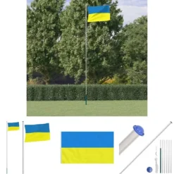 The Living Store Ukraine flag og flagstang 6,23 m aluminium - Flag & vimpler