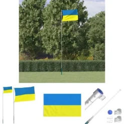 The Living Store Ukraine flag og flagstang 5,55 m aluminium - Flag & vimpler