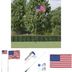 The Living Store USA flag og flagstang 5,55 m aluminium - Flag & vimpler