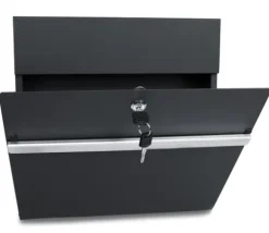 Tofarvet postkasse, elegant, firkantet, med åbningsflap, avisholder