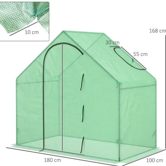 Tomatdrivhus 180x100x168 cm, stål/PVC, med dør & vindue – havedrivhus