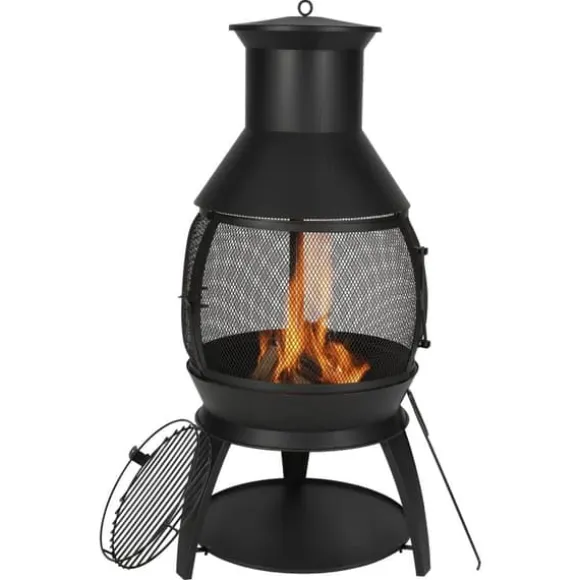 22-tommer Chiminea, Udendørs Jernpejs, med Grillnet & Skorsteensfrakke
