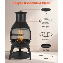 22-tommer Chiminea, Udendørs Jernpejs, med Grillnet & Skorsteensfrakke