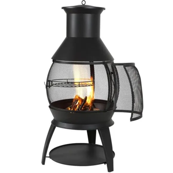 22-tommer Chiminea, Udendørs Jernpejs, med Grillnet & Skorsteensfrakke