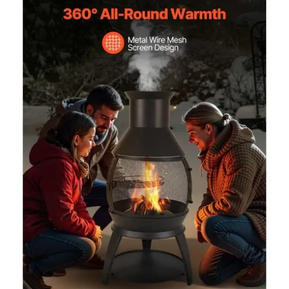22-tommer Chiminea, Udendørs Jernpejs, med Grillnet & Skorsteensfrakke