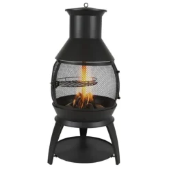 22-tommer Chiminea, Udendørs Jernpejs, med Grillnet & Skorsteensfrakke