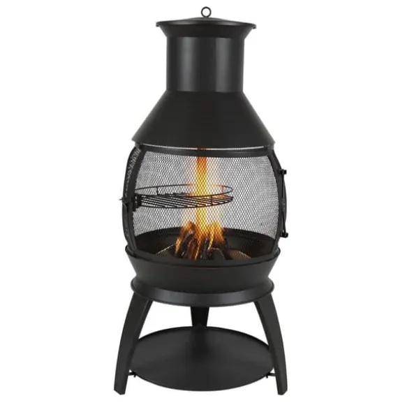 22-tommer Chiminea, Udendørs Jernpejs, med Grillnet & Skorsteensfrakke