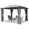 TOOLPORT Havepavillon 3x3,65 m tag af polycarbonat ca. 6 mm - Hardtop pavillon inkl. 4 sidegardiner & 4 myggenet grå