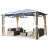 TOOLPORT Havepavillon 3x4 m aluminium polycarbonat tag ca 8mm pavillon 4 sidegardiner champagnefarvet