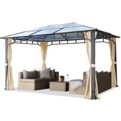 TOOLPORT Havepavillon 3x4 m aluminium polycarbonat tag ca 8mm pavillon 4 sidegardiner champagnefarvet