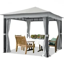 TOOLPORT Havepavillon 3x3m ALU ca 220 g/m² vandtæt stof pavillon 4 sidegardiner ca 9x9 cm profil grå