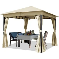 TOOLPORT Havepavillon 3x3m ca 180g / m² vandtæt stof pavillon 4 sidegardiner champagnefarvet