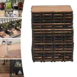 Træ Interlocking Patio Dækfliser, 12x12 tommer, 36 PCS, Plade Tykkelse 8,66 mm, Maksimal Bæreevne 3T, Vandtæt