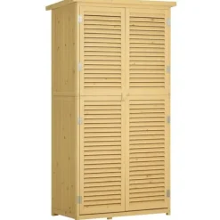 Træ redskabsskur m. asfalt tag, 4 rum, natur, 87x46,5x160cm