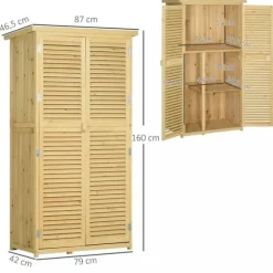 Træ redskabsskur m. asfalt tag, 4 rum, natur, 87x46,5x160cm