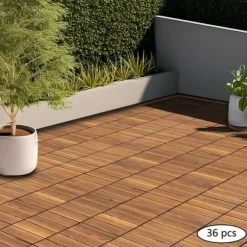 Træ terrassefliser - Kliksystem 30x30 cm, 36 stk - 22 mm Tykkelse - Skridsikre - Vandtætte - Inde/Ude - Kamferfyr - Brun