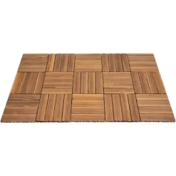 Træ terrassefliser - Kliksystem 30x30 cm, 36 stk - 22 mm Tykkelse - Skridsikre - Vandtætte - Inde/Ude - Kamferfyr - Brun