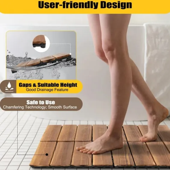 Træ terrassefliser - Kliksystem - 36 stk - 30 x 30 cm - Kamferfyr - Udendørs terrasse/balkon - Chokoladebrun