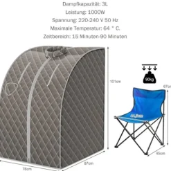 Transportabel Dampsauna, 78x87x101 cm, Grå