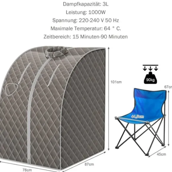 Transportabel Dampsauna, 78x87x101 cm, Grå