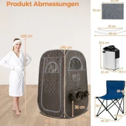 Transportabel Dampsauna, 89x89x149 cm, Grå