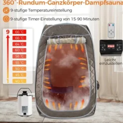 Transportabel Dampsauna, 89x89x149 cm, Grå