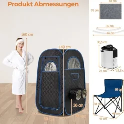 Transportabel dampsauna, 89x89x149 cm, Sort