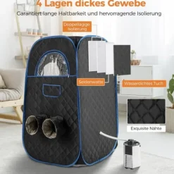 Transportabel dampsauna, 89x89x149 cm, Sort