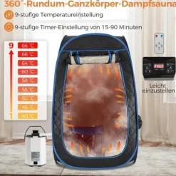 Transportabel dampsauna, 89x89x149 cm, Sort