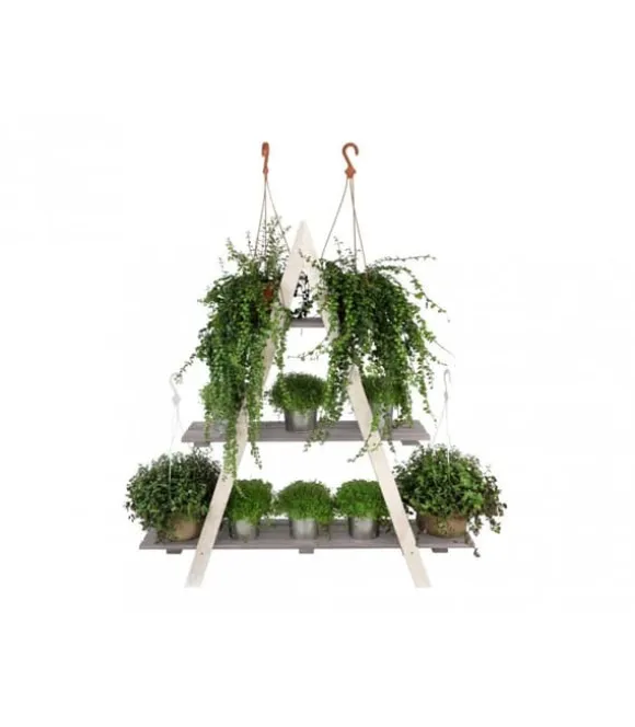 Træblomsterstativ 107x101x26 cm - RP/ 3-niveau/ Hvid-Grå