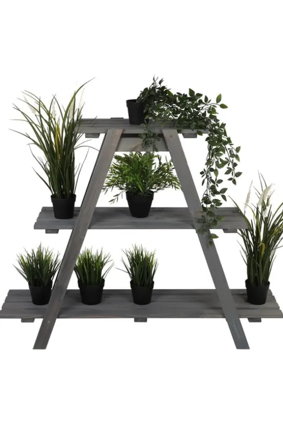Træblomsterstativ 79x101x26 cm - RP/ 3-niveau/ Grå